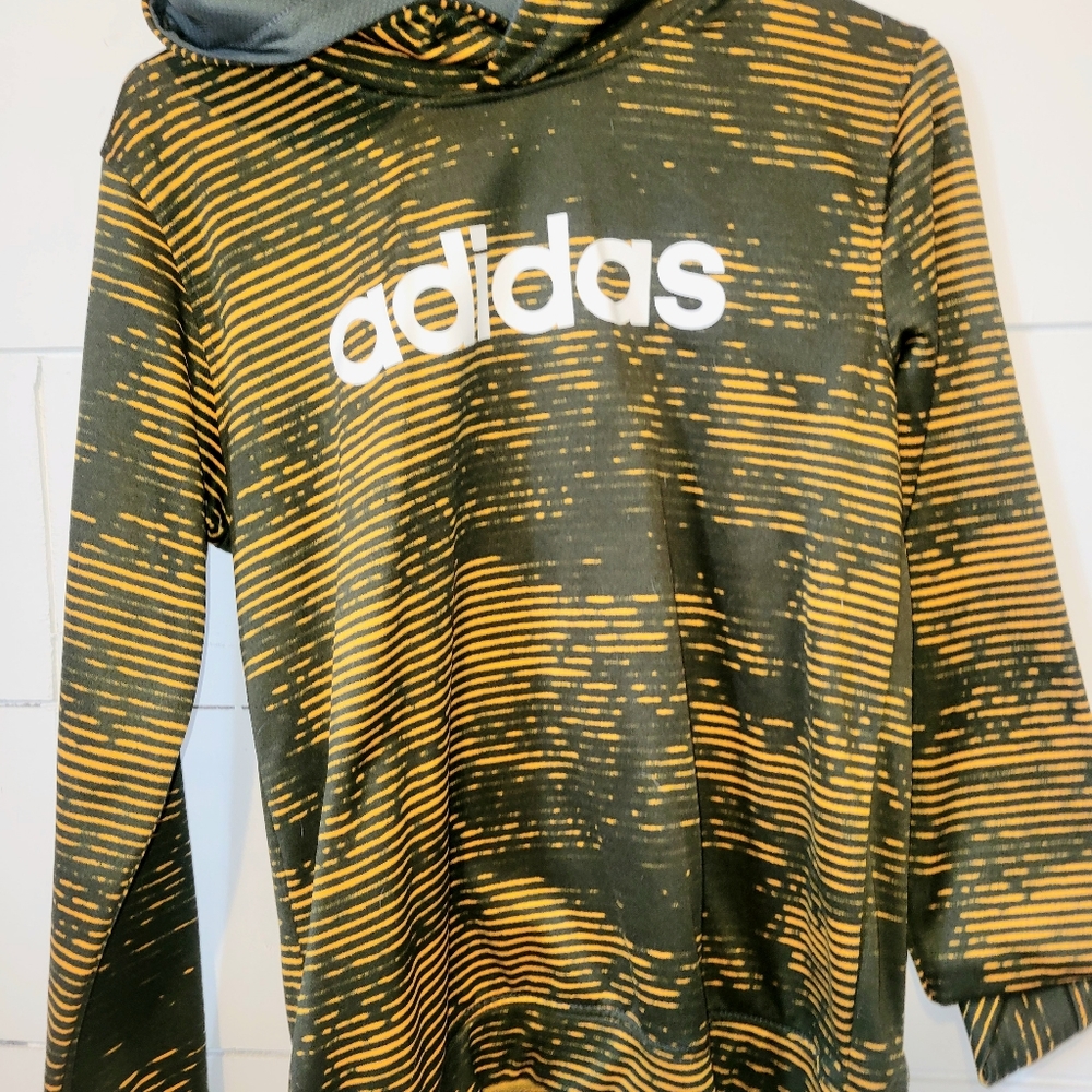 Boys large 14/16 Adidas hoodie. Black and orange.